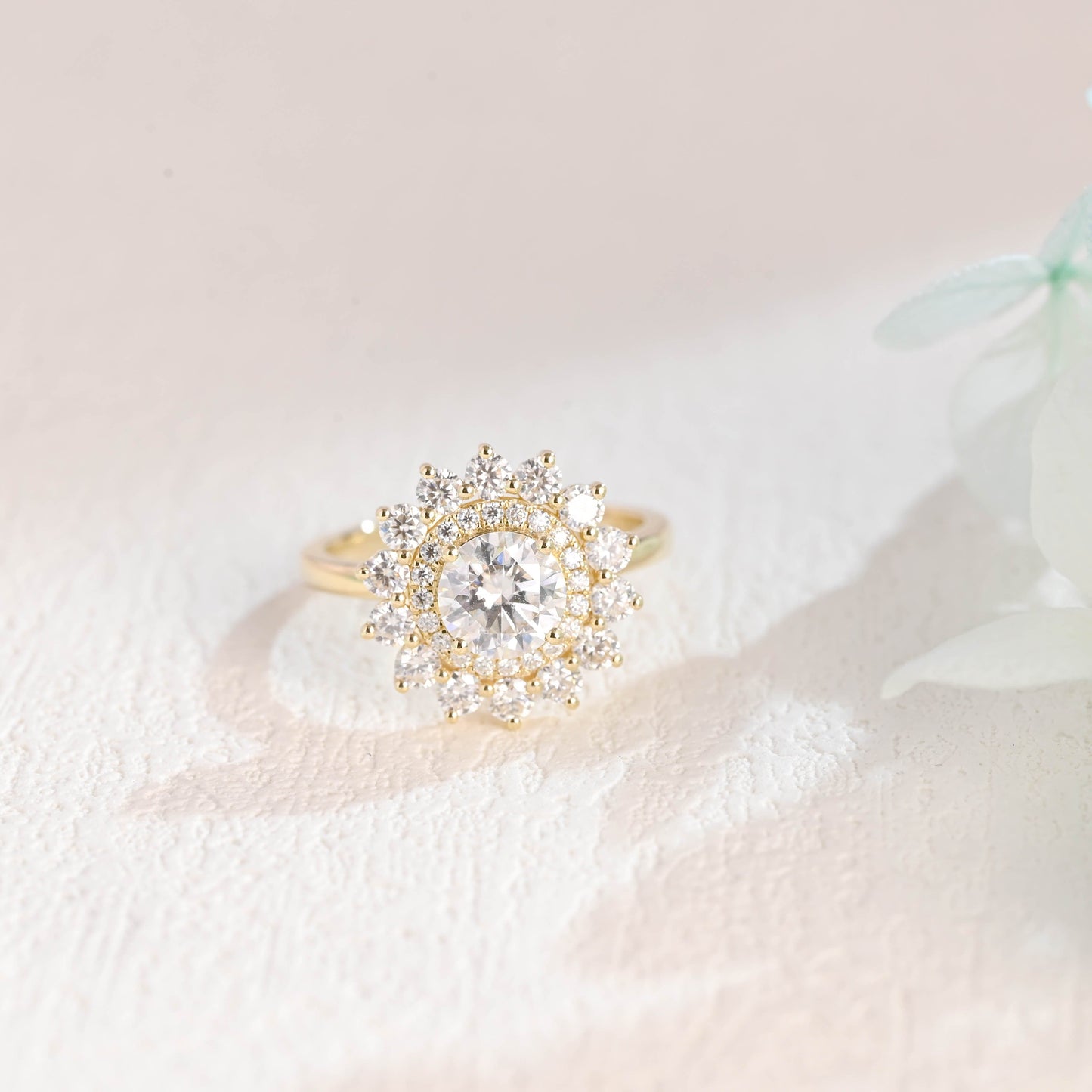 CausYou round cut moissanite engagement ring Solid Gold Round Moissanite Engagement Ring, Floral Ring