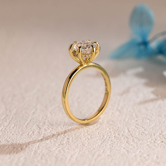 CausYou round cut moissanite engagement ring Solid Gold Round Moissanite Engagement Ring Hidden Halo