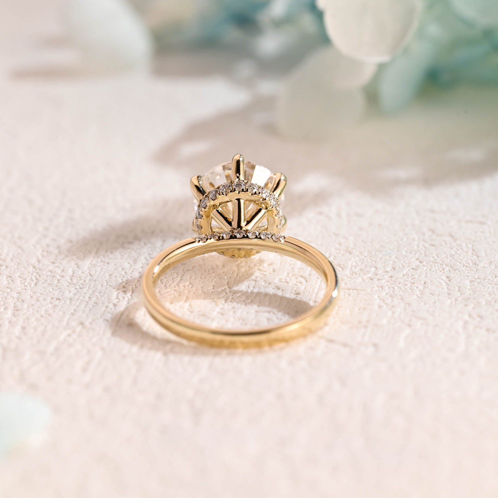 CausYou round cut moissanite engagement ring Solid Gold Round Moissanite Engagement Ring Hidden Halo