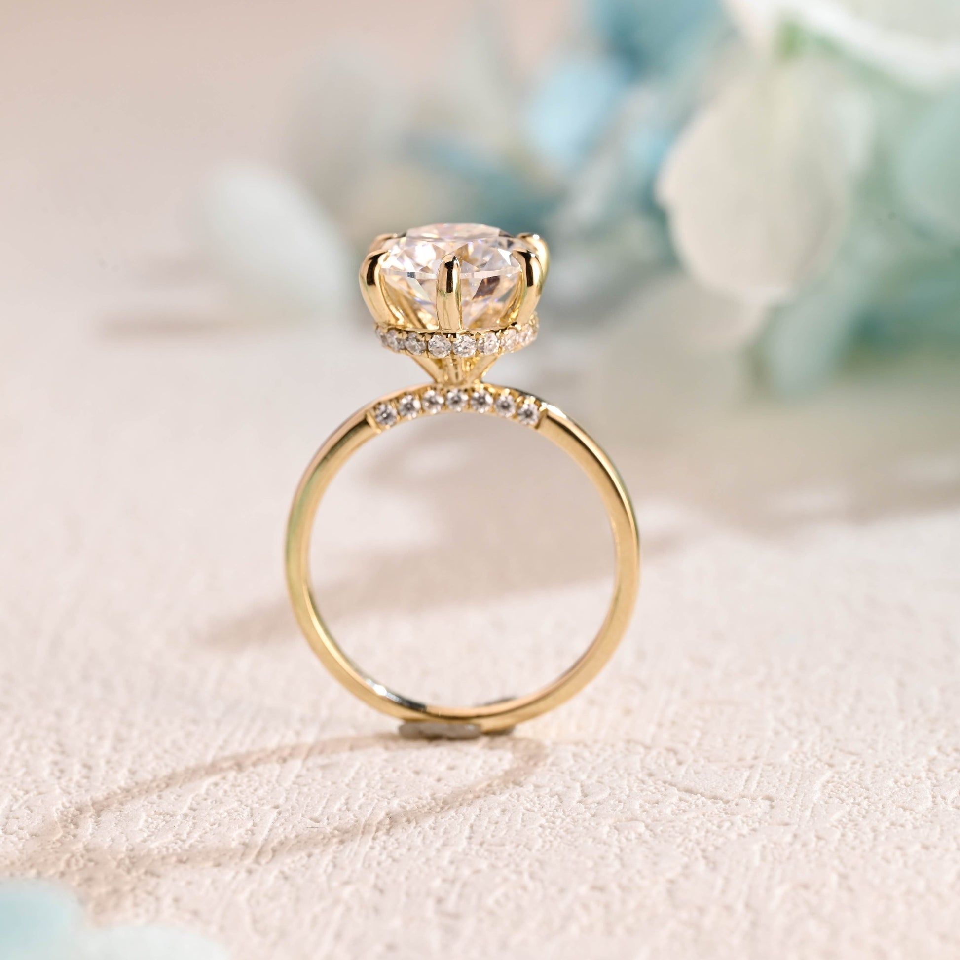 CausYou round cut moissanite engagement ring Solid Gold Round Moissanite Engagement Ring Hidden Halo