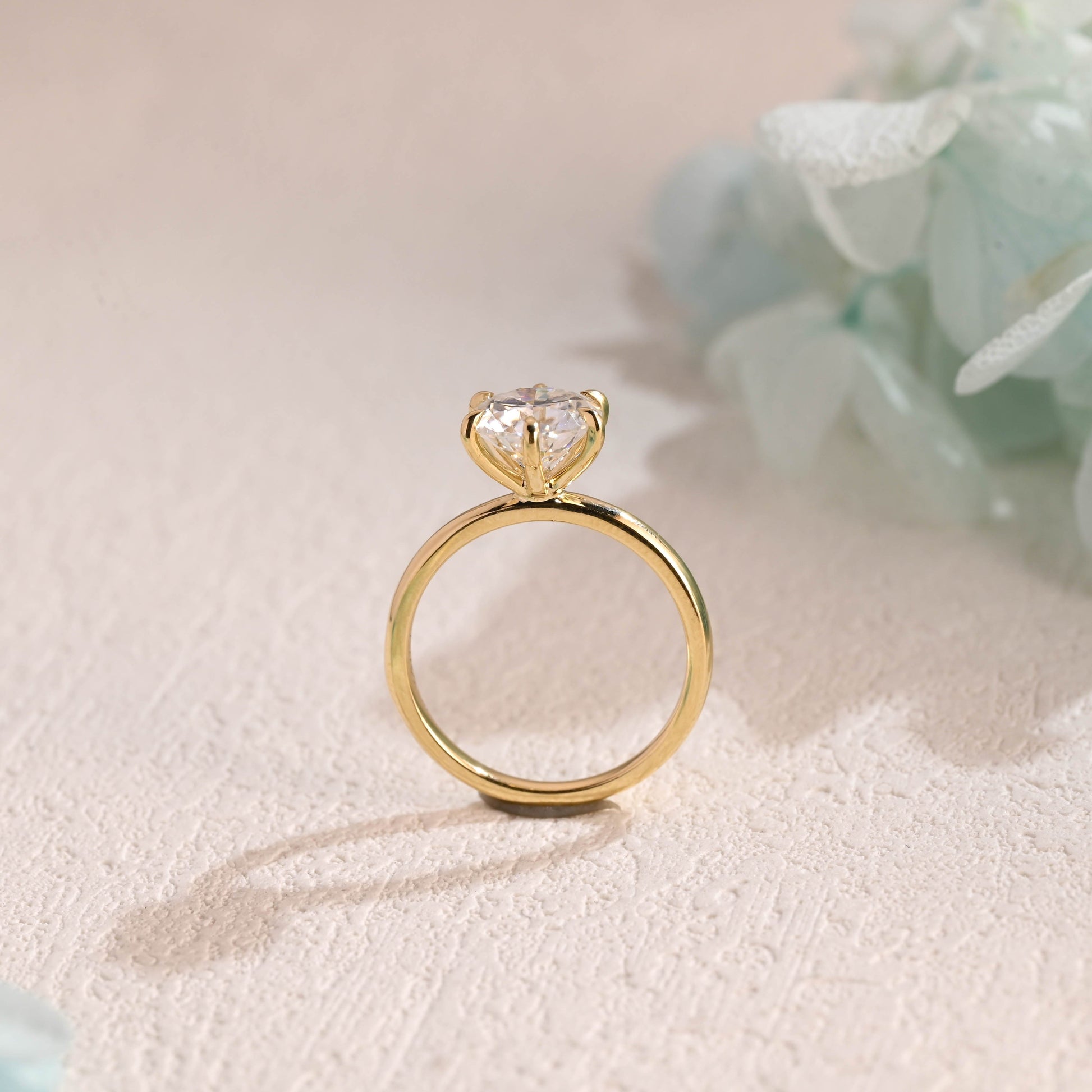 CausYou round cut moissanite engagement ring Solid Gold Round Moissanite Engagement Ring, Solitaire Ring