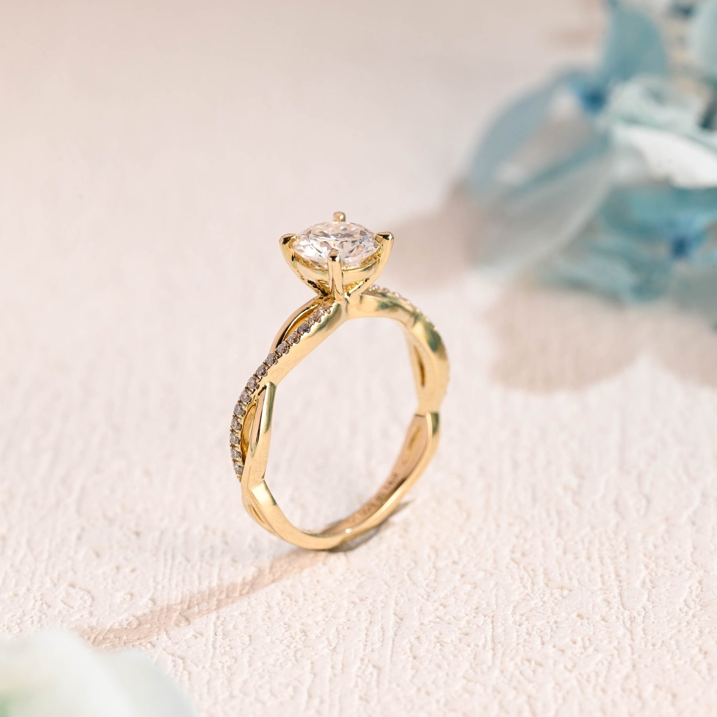 CausYou round cut moissanite engagement ring Solid Gold Round Moissanite Engagement Ring, Twisted Band Promise Ring, Proposal Ring, Gift for Women Wife