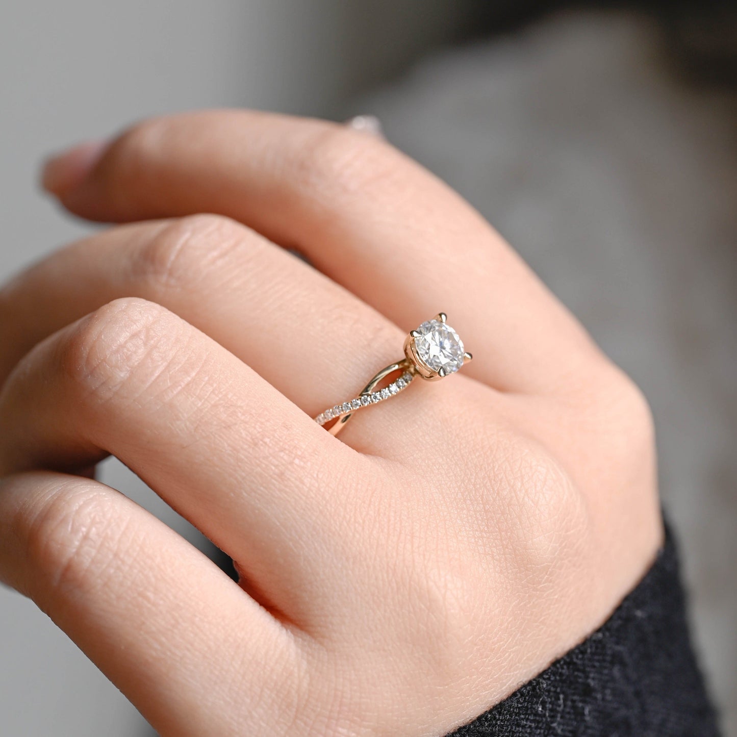 CausYou round cut moissanite engagement ring Solid Gold Round Moissanite Engagement Ring, Twisted Band Promise Ring, Proposal Ring, Gift for Women Wife