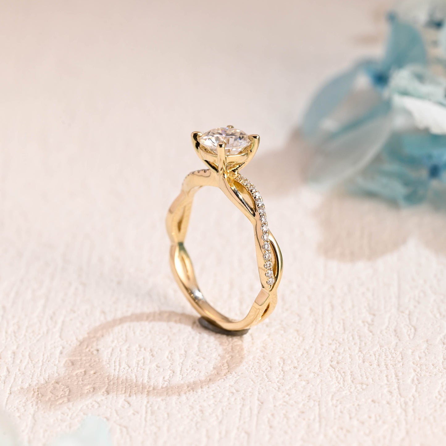 CausYou round cut moissanite engagement ring Solid Gold Round Moissanite Engagement Ring, Twisted Band Promise Ring, Proposal Ring, Gift for Women Wife