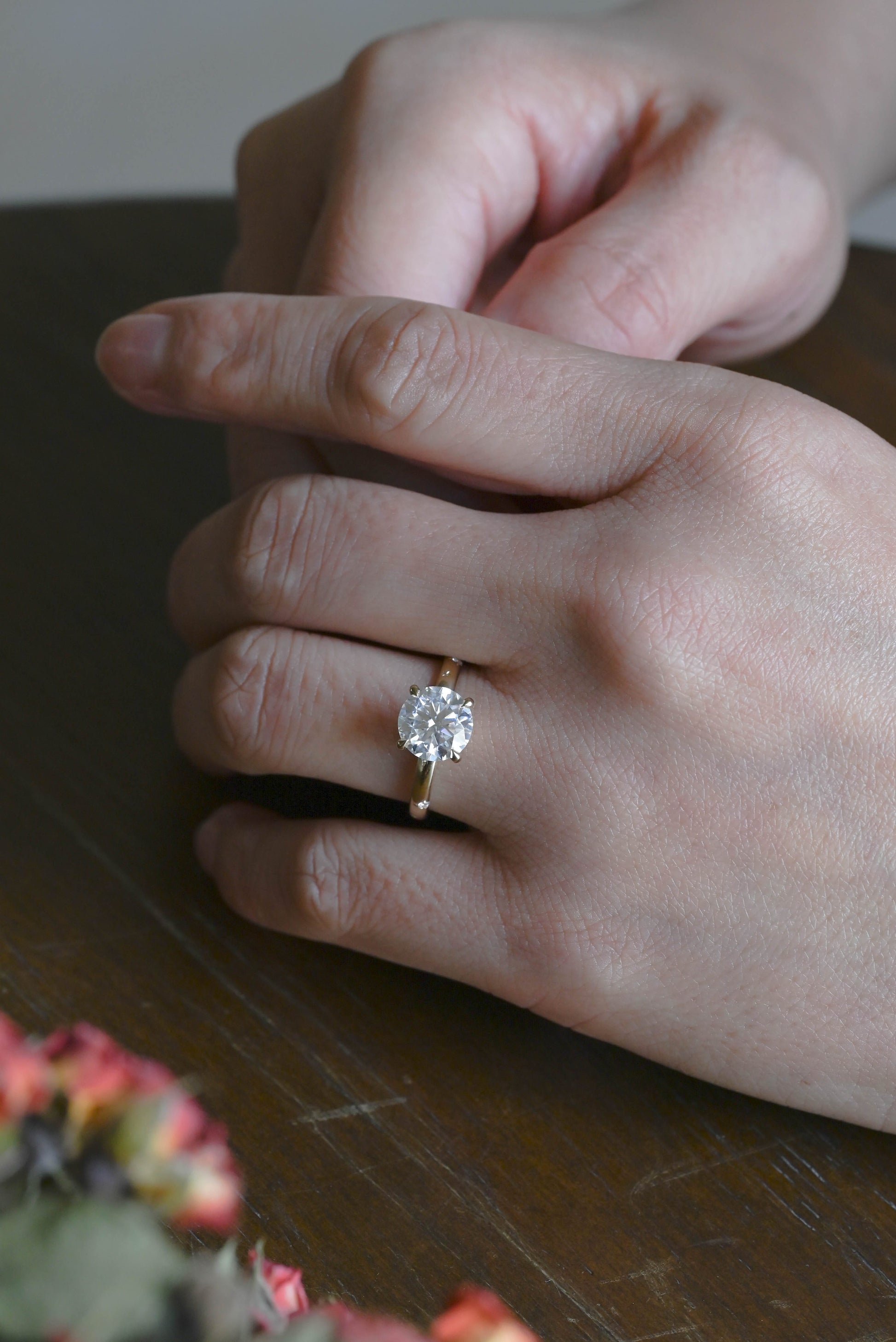 CausYou round cut moissanite engagement ring Solid Gold Solitaire Hidden Halo Round Cut Moissanite Engagement Ring, Star Engraved Band