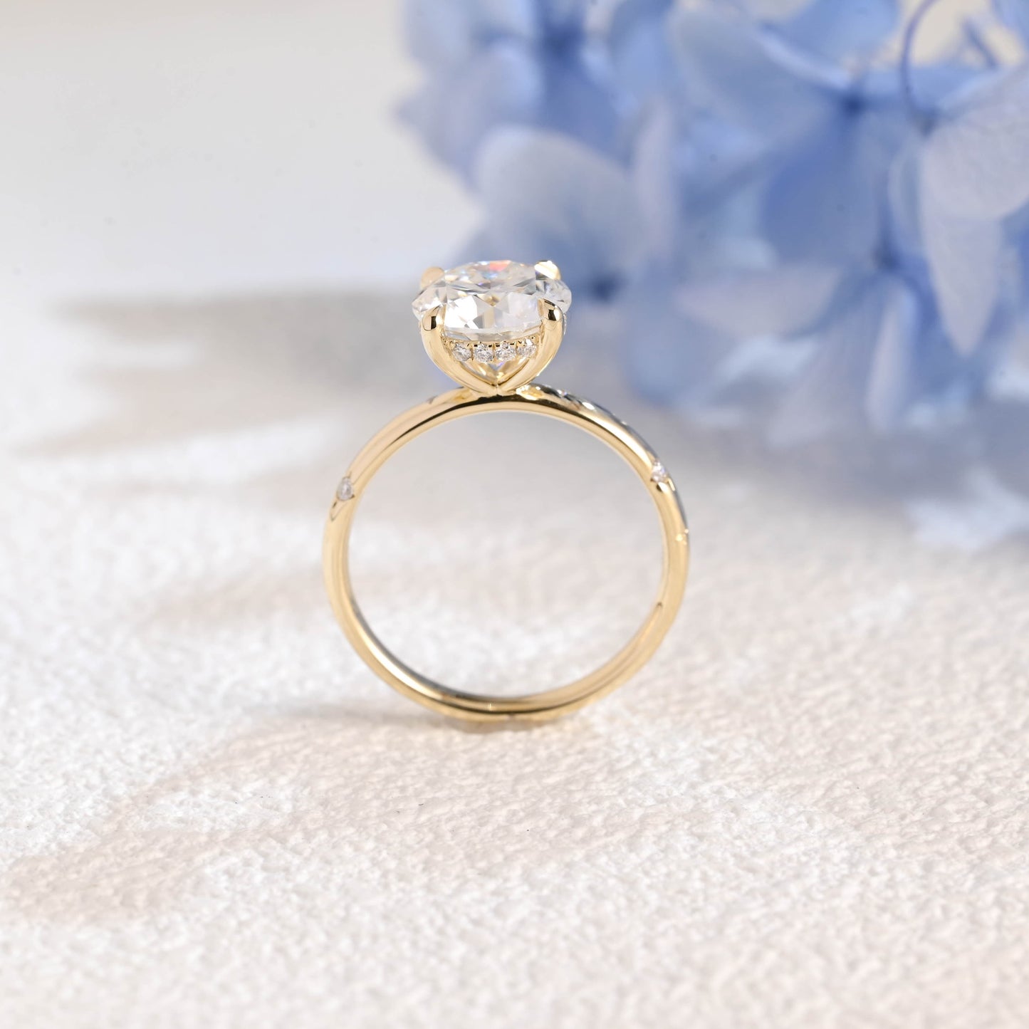 CausYou round cut moissanite engagement ring Solid Gold Solitaire Hidden Halo Round Cut Moissanite Engagement Ring, Star Engraved Band