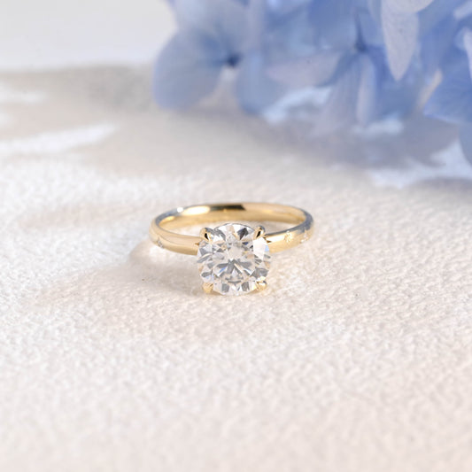 CausYou round cut moissanite engagement ring Solid Gold Solitaire Hidden Halo Round Cut Moissanite Engagement Ring, Star Engraved Band