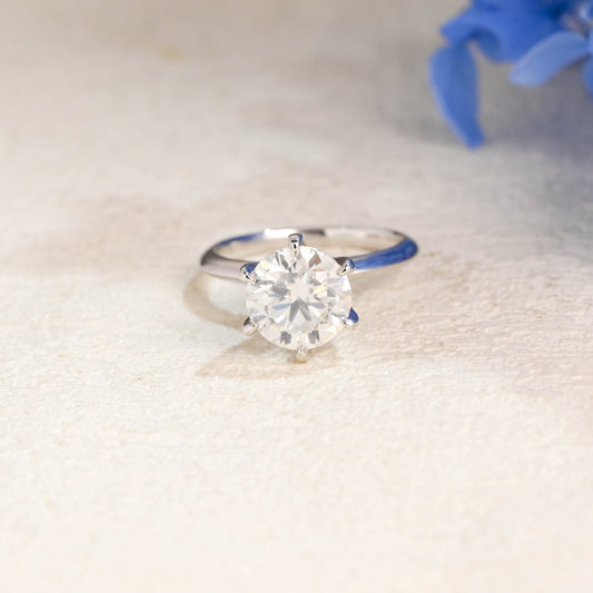 CausYou round cut moissanite engagement ring Solid Gold Solitaire Round Cut Moissanite Engagement Ring Knife Edge