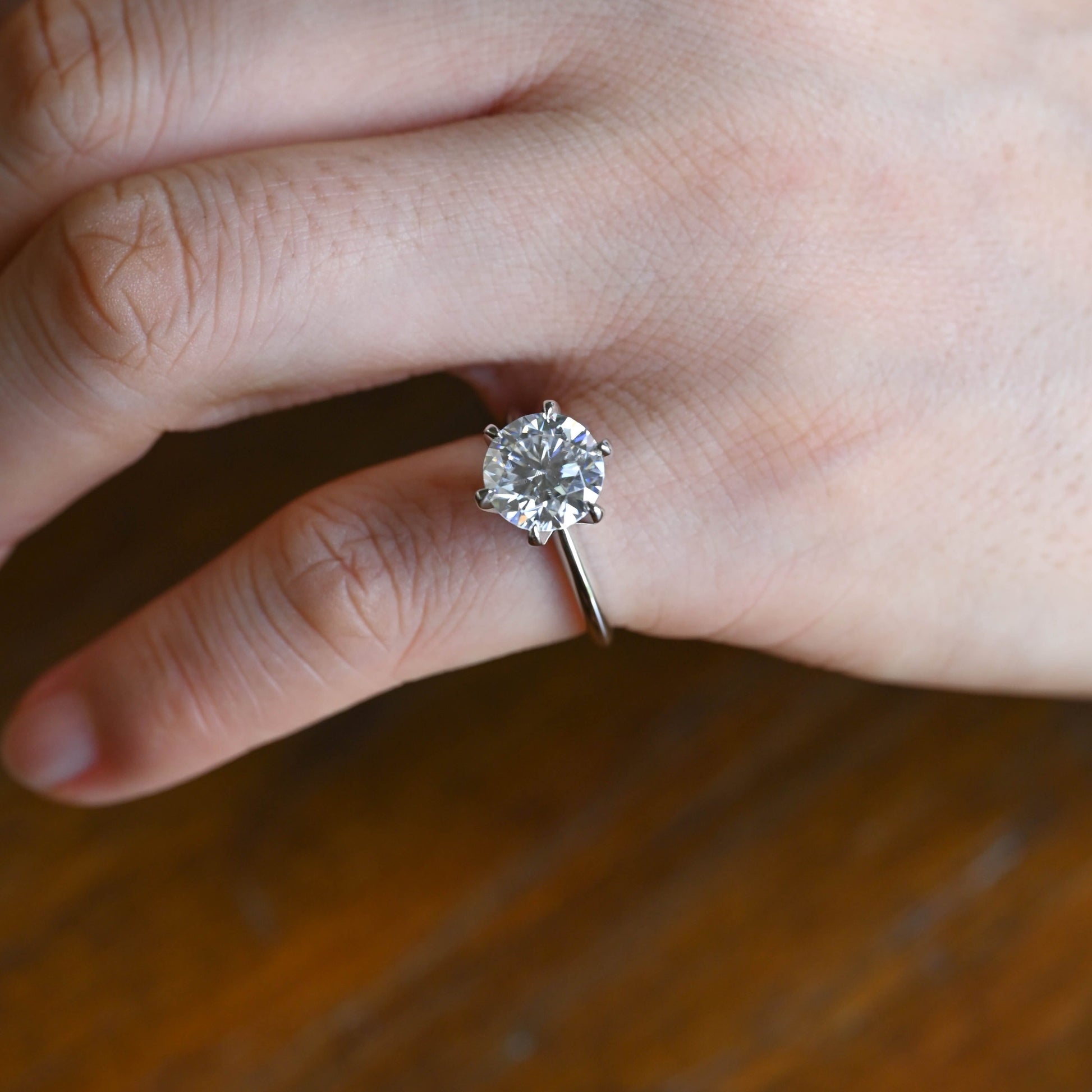 CausYou round cut moissanite engagement ring Solid Gold Solitaire Round Cut Moissanite Engagement Ring Knife Edge