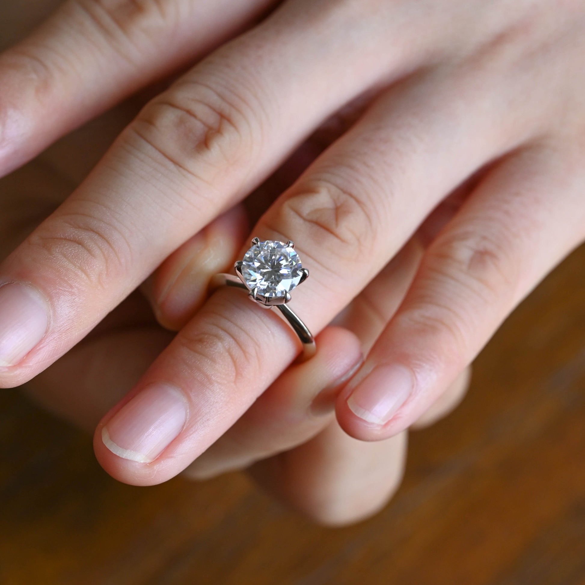 CausYou round cut moissanite engagement ring Solid Gold Solitaire Round Cut Moissanite Engagement Ring Knife Edge