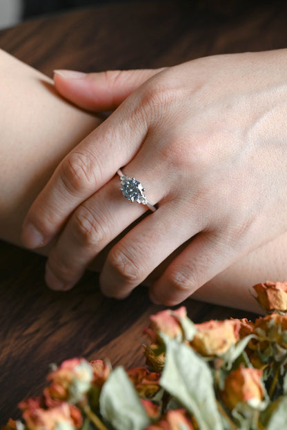 CausYou round cut moissanite engagement ring Solid Gold Three Stone Round Cut Blue Moissanite Engagement Ring