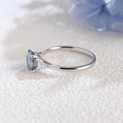 CausYou round cut moissanite engagement ring Solid Gold Three Stone Round Cut Blue Moissanite Engagement Ring