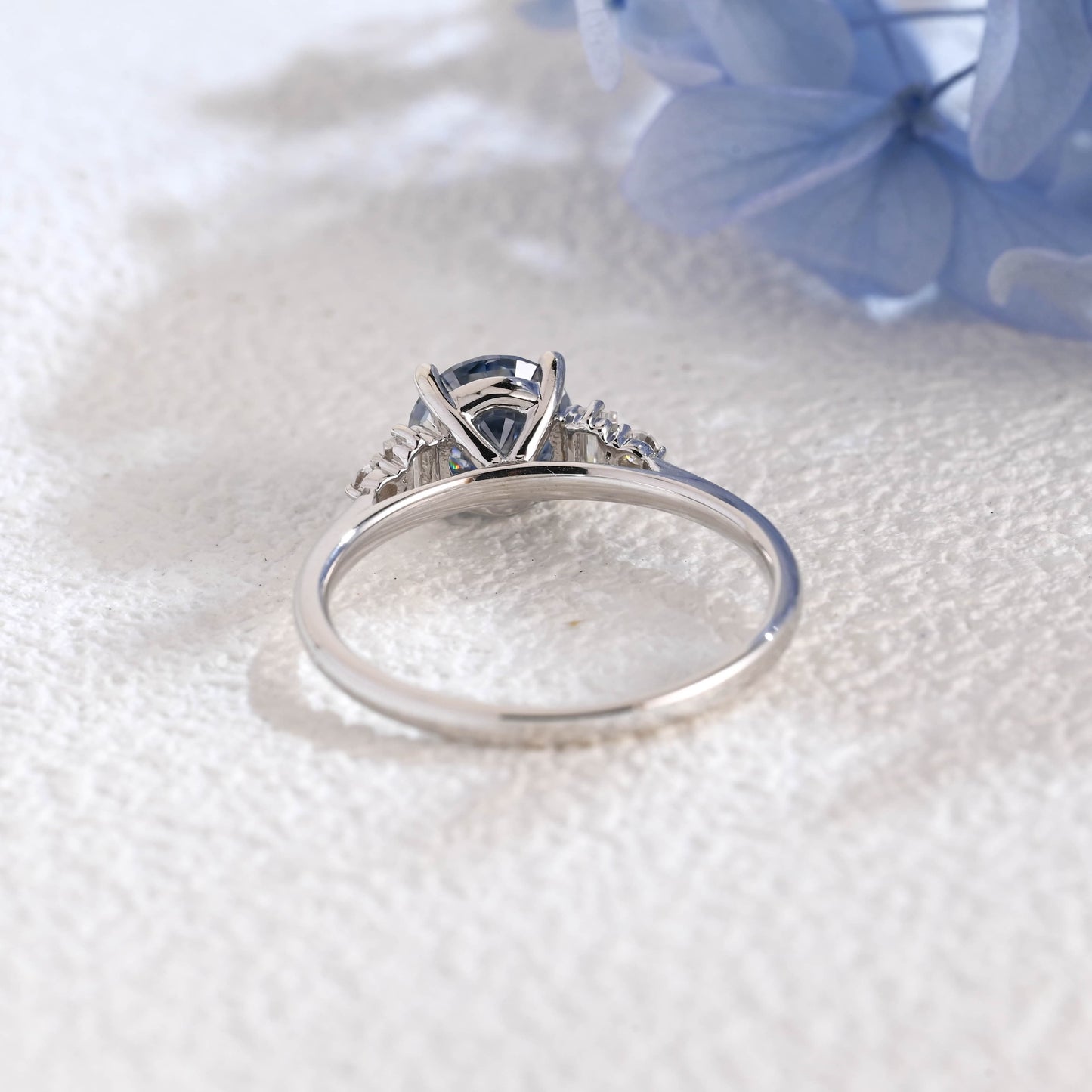 CausYou round cut moissanite engagement ring Solid Gold Three Stone Round Cut Blue Moissanite Engagement Ring