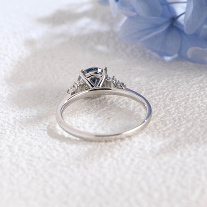 CausYou round cut moissanite engagement ring Solid Gold Three Stone Round Cut Blue Moissanite Engagement Ring