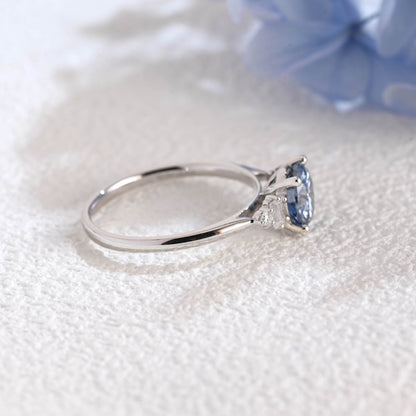 CausYou round cut moissanite engagement ring Solid Gold Three Stone Round Cut Blue Moissanite Engagement Ring