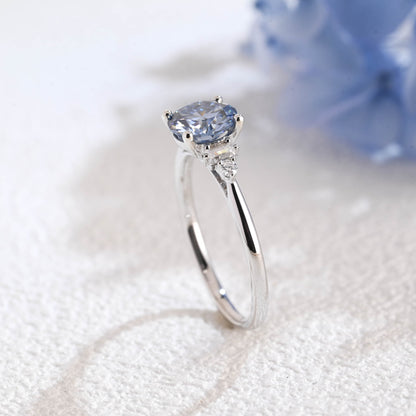 CausYou round cut moissanite engagement ring Solid Gold Three Stone Round Cut Blue Moissanite Engagement Ring