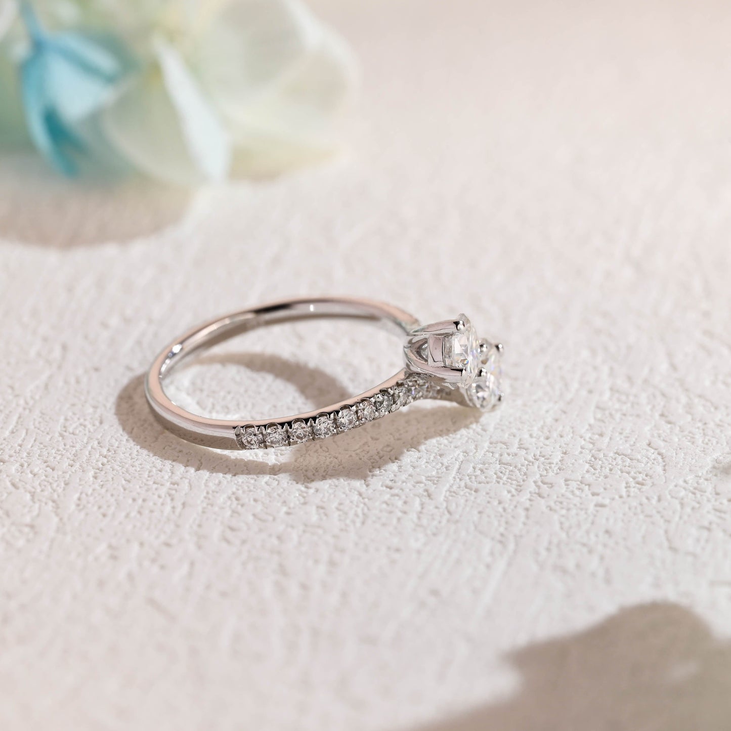 CausYou round cut moissanite engagement ring Solid Gold Toi Et Moi Round Cut Moissanite Engagement Ring, Pave Ring Bypass Ring