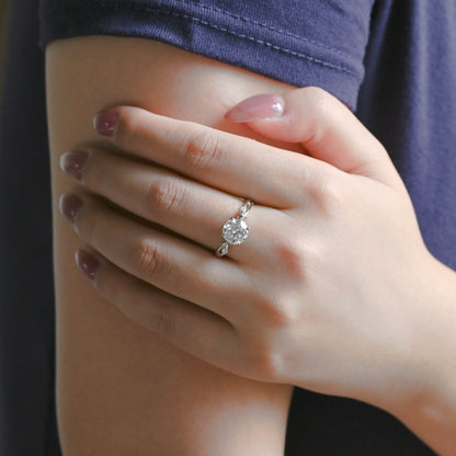 CausYou round cut moissanite engagement ring Solid Gold Twist Band Round Cut Moissanite Ring, Leaf Wedding Ring