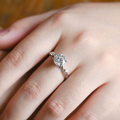 CausYou round cut moissanite engagement ring Solid Gold Twist Band Round Cut Moissanite Ring, Leaf Wedding Ring