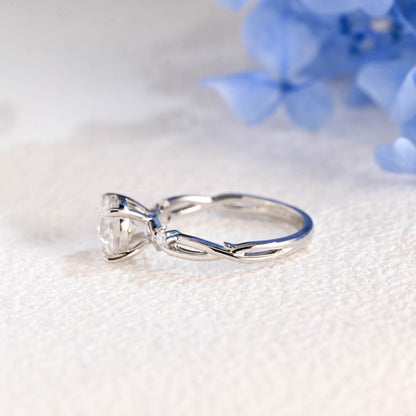 CausYou round cut moissanite engagement ring Solid Gold Twist Band Round Cut Moissanite Ring, Leaf Wedding Ring