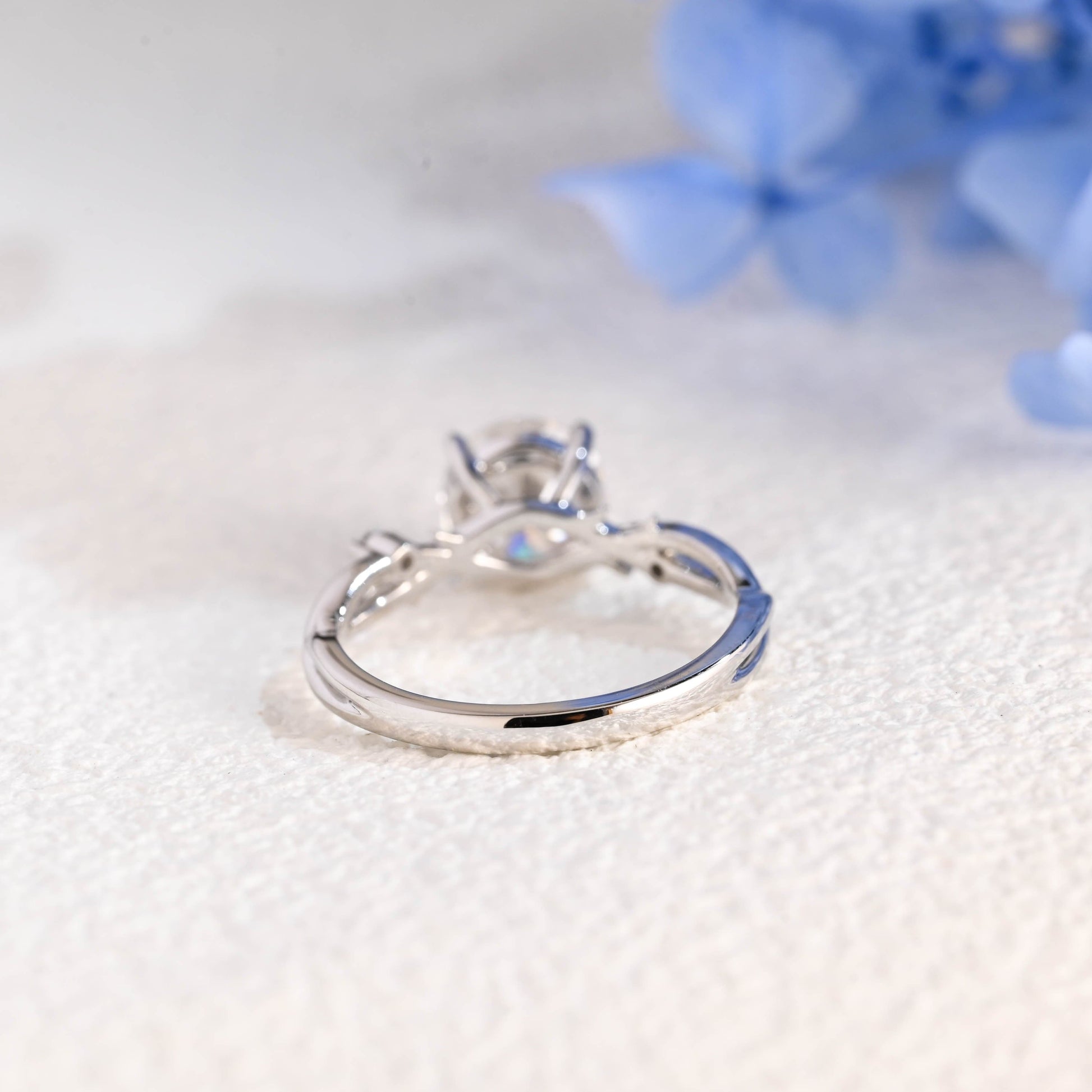 CausYou round cut moissanite engagement ring Solid Gold Twist Band Round Cut Moissanite Ring, Leaf Wedding Ring