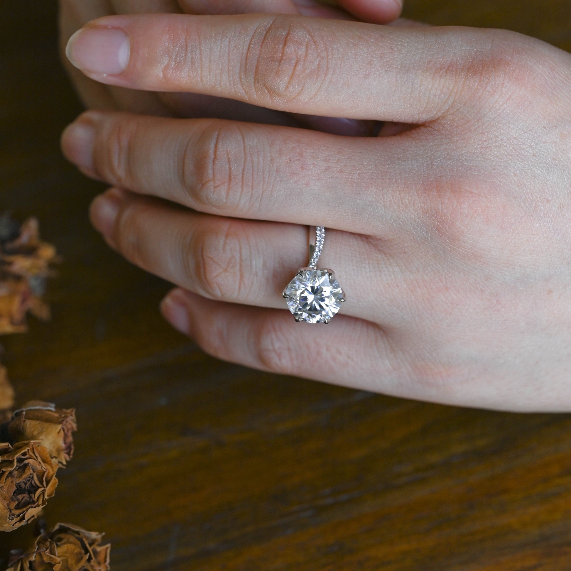 CausYou round cut moissanite engagement ring Solid Gold Twisted Band Round Cut Moissanite Engagement Ring