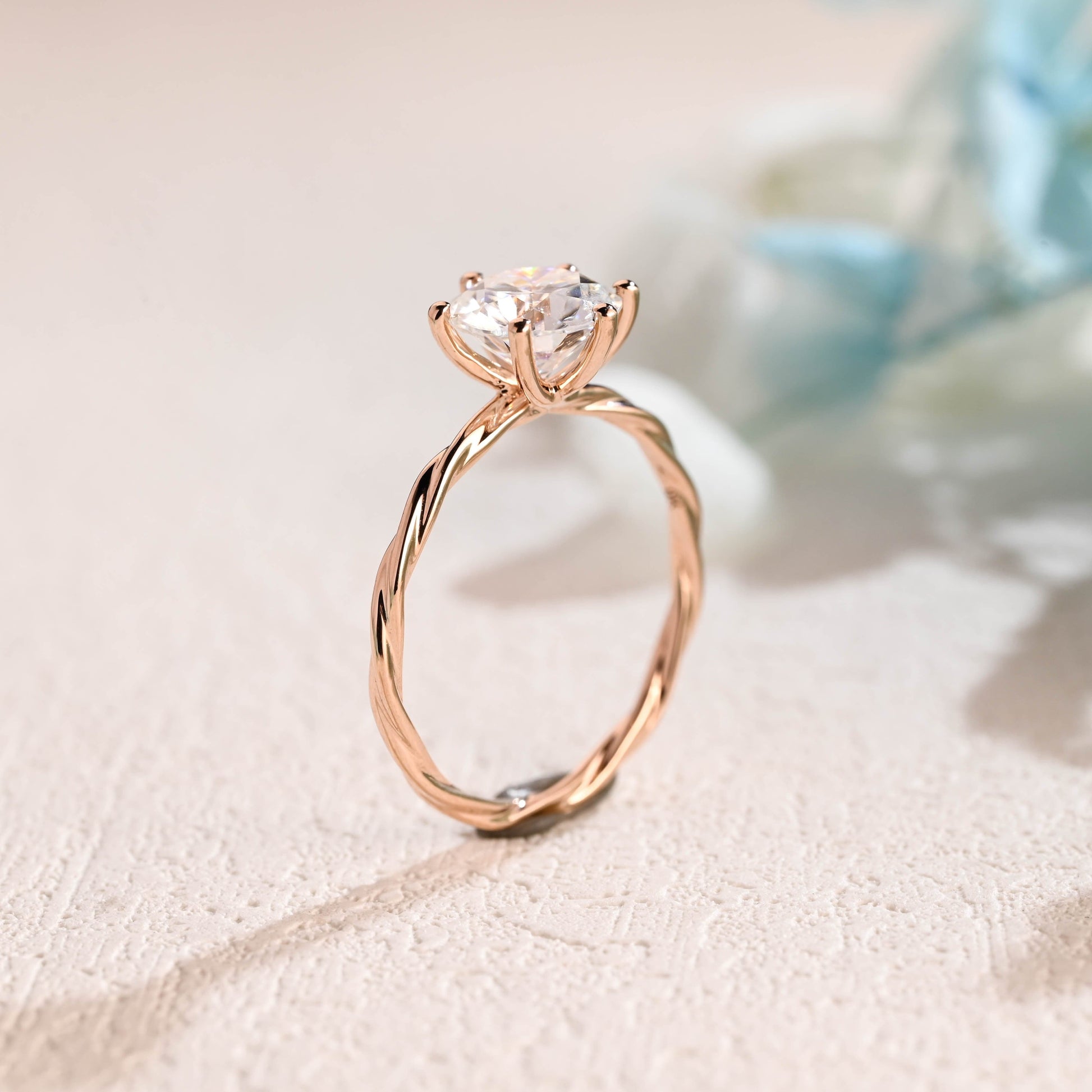 CausYou round cut moissanite engagement ring Solid Gold Twisted Band Round Cut Moissanite Engagement Ring, Promise Ring, Wedding Ring for Women, Wife