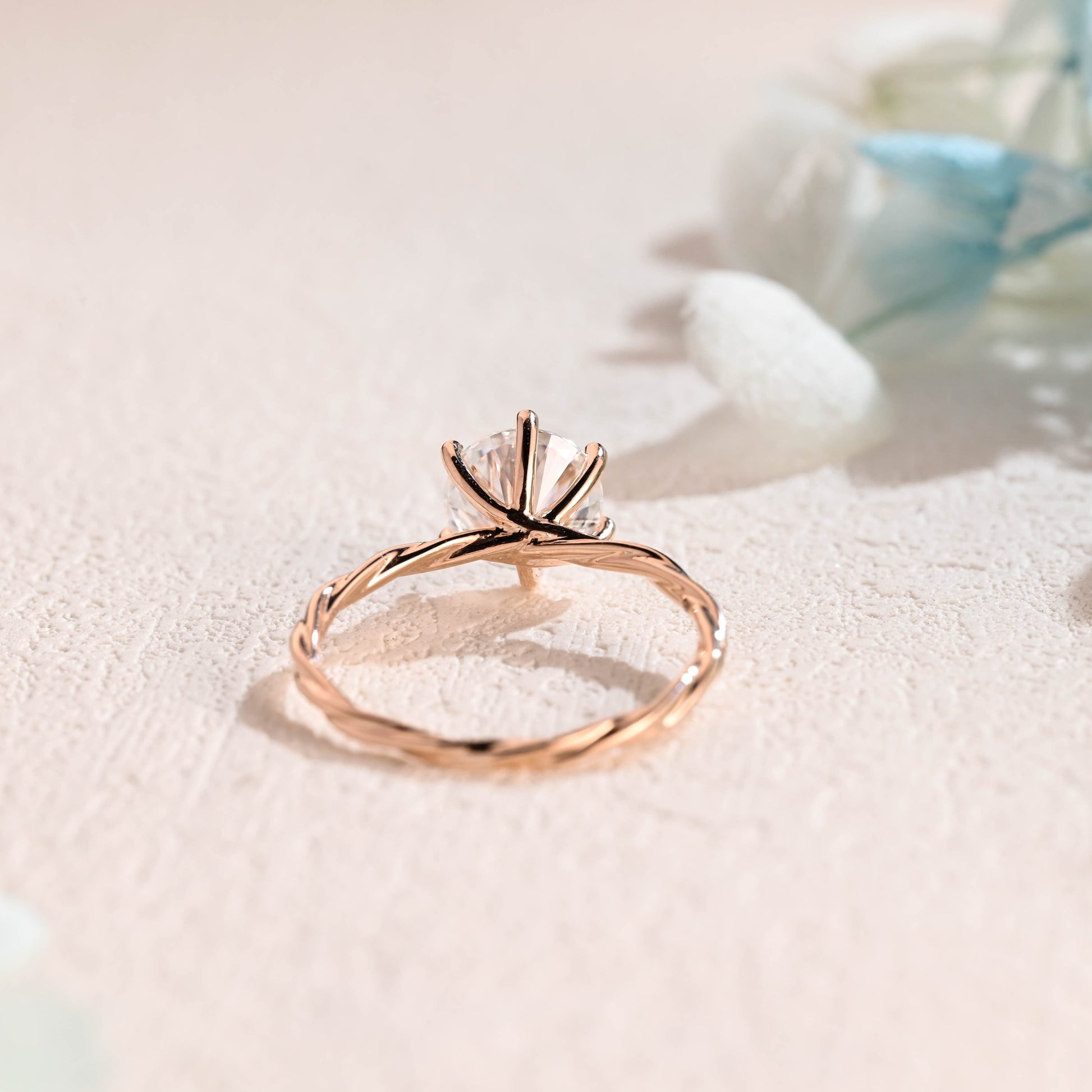 CausYou round cut moissanite engagement ring Solid Gold Twisted Band Round Cut Moissanite Engagement Ring, Promise Ring, Wedding Ring for Women, Wife