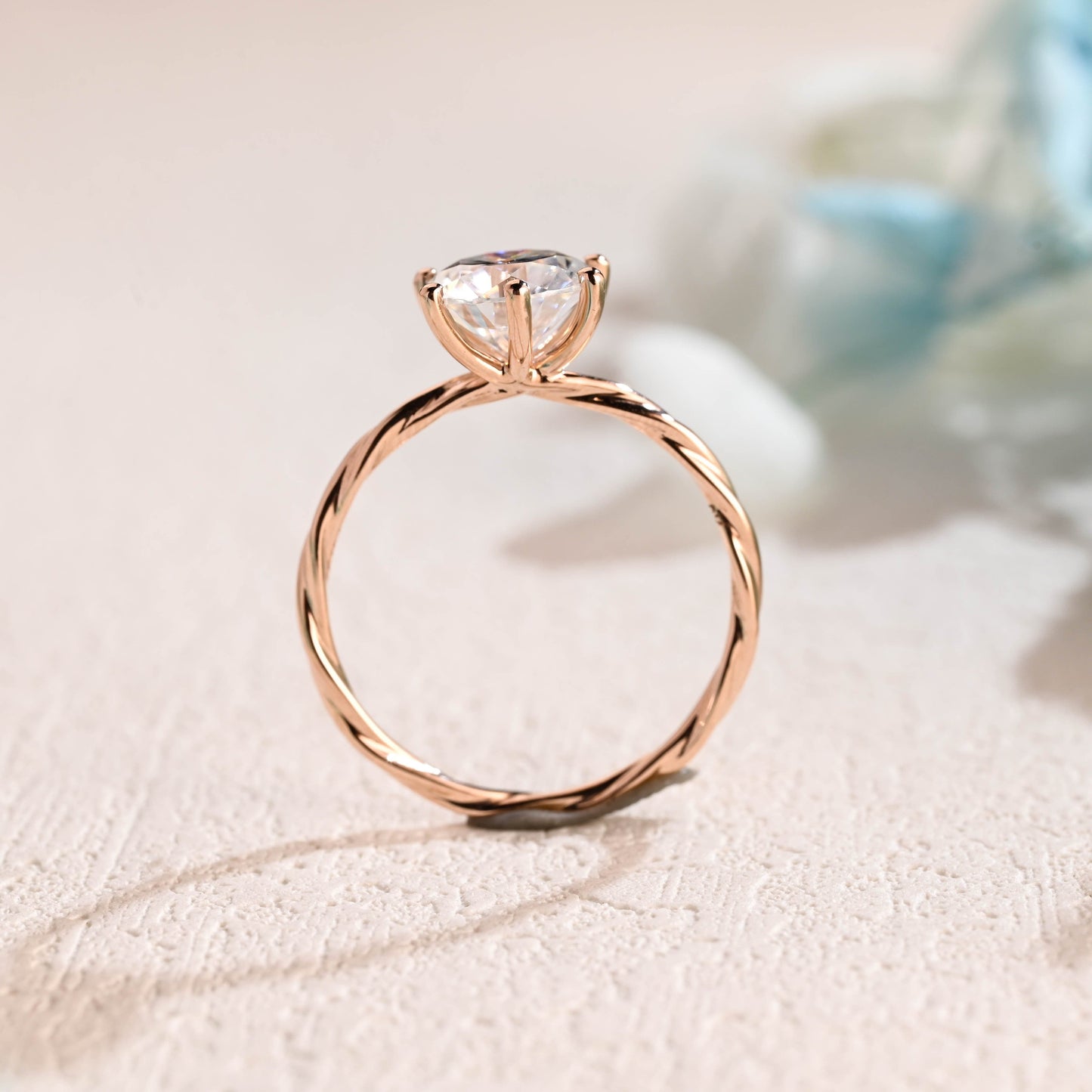 CausYou round cut moissanite engagement ring Solid Gold Twisted Band Round Cut Moissanite Engagement Ring, Promise Ring, Wedding Ring for Women, Wife