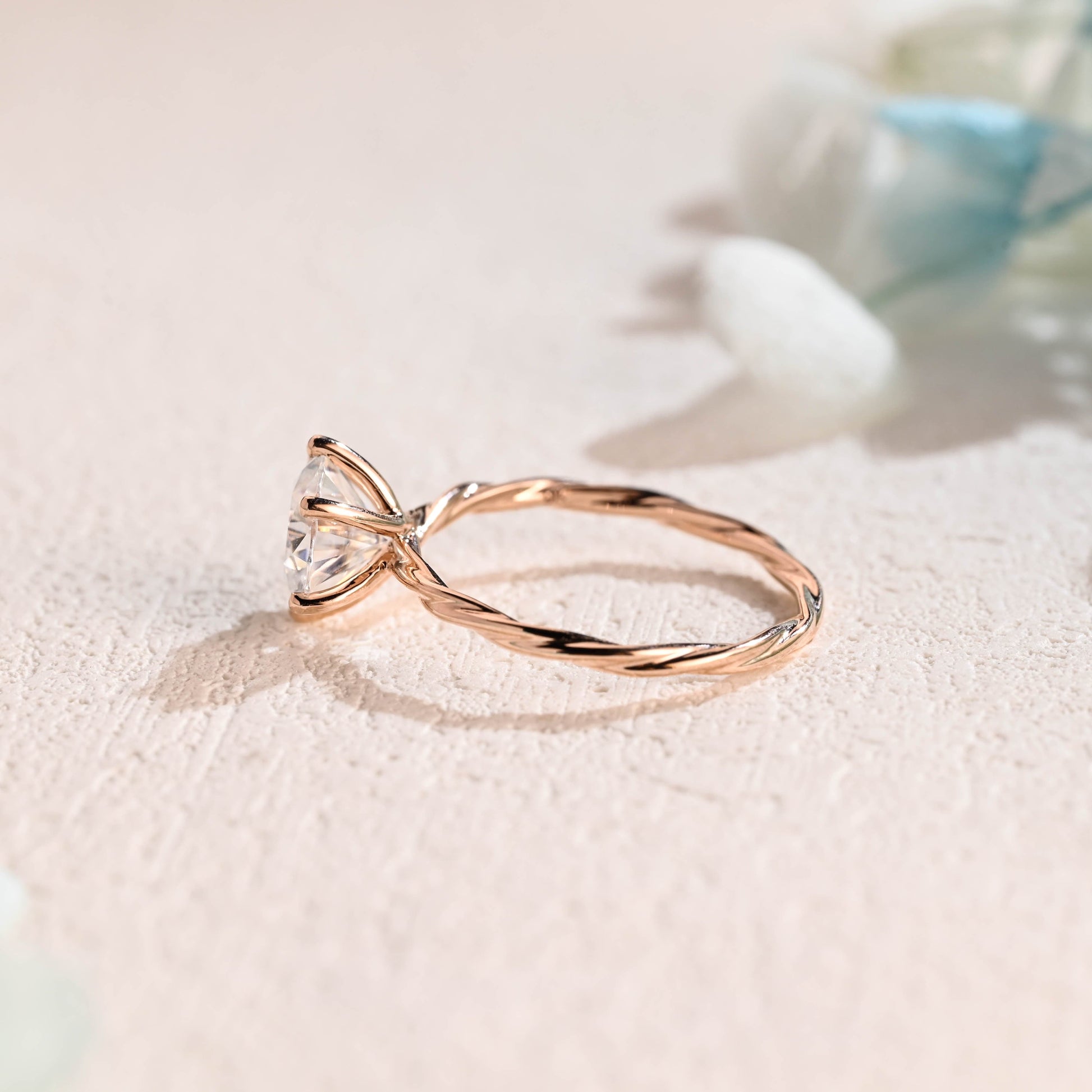 CausYou round cut moissanite engagement ring Solid Gold Twisted Band Round Cut Moissanite Engagement Ring, Promise Ring, Wedding Ring for Women, Wife