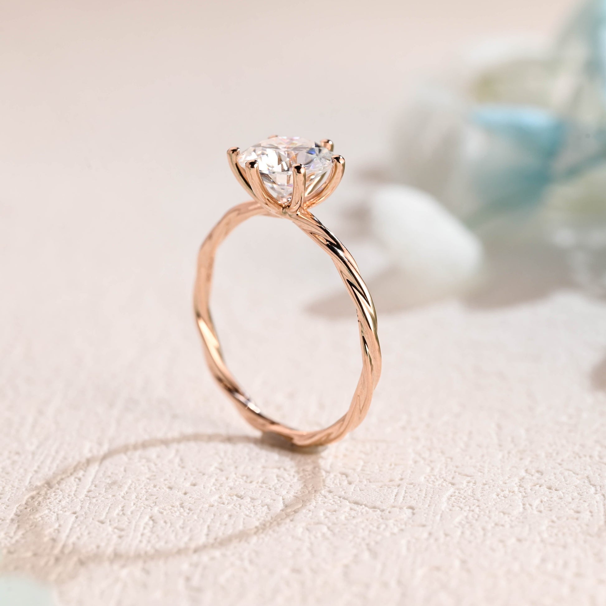 CausYou round cut moissanite engagement ring Solid Gold Twisted Band Round Cut Moissanite Engagement Ring, Promise Ring, Wedding Ring for Women, Wife