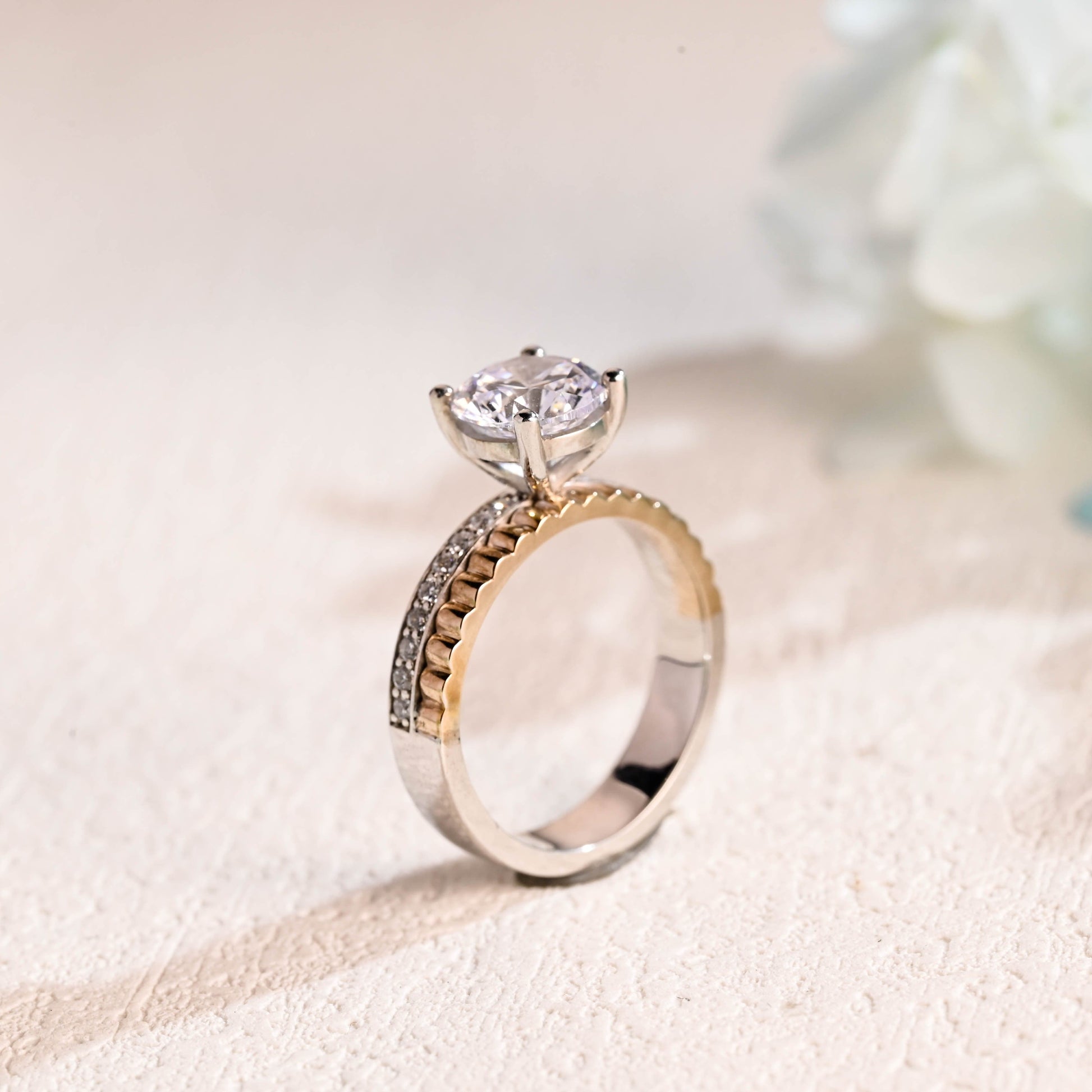 CausYou round cut moissanite engagement ring Solid Gold Two Tone Round Cut Moissanite Engagement Ring, Promise Ring, Proposal Ring, Gift for Woman, Wife