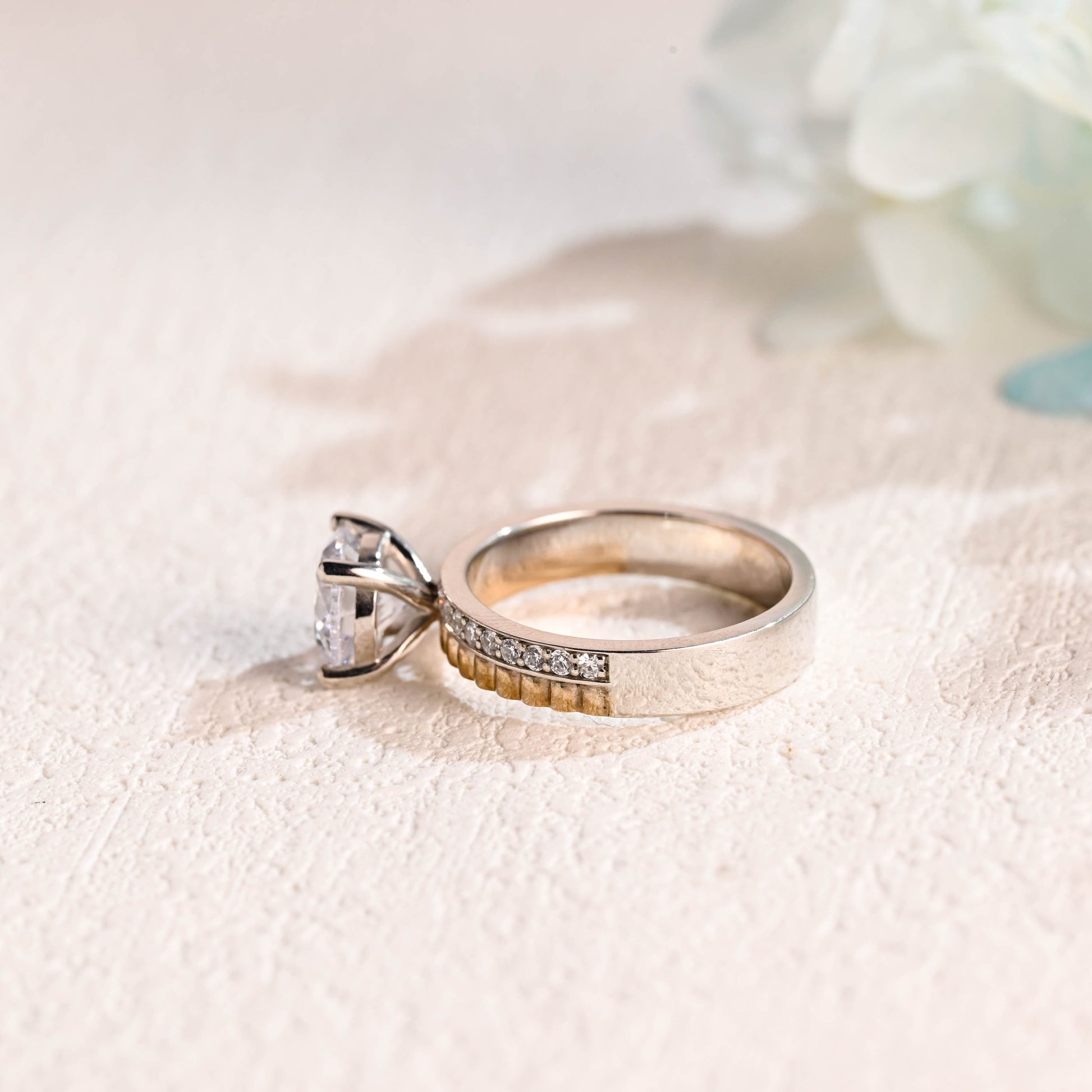 CausYou round cut moissanite engagement ring Solid Gold Two Tone Round Cut Moissanite Engagement Ring, Promise Ring, Proposal Ring, Gift for Woman, Wife