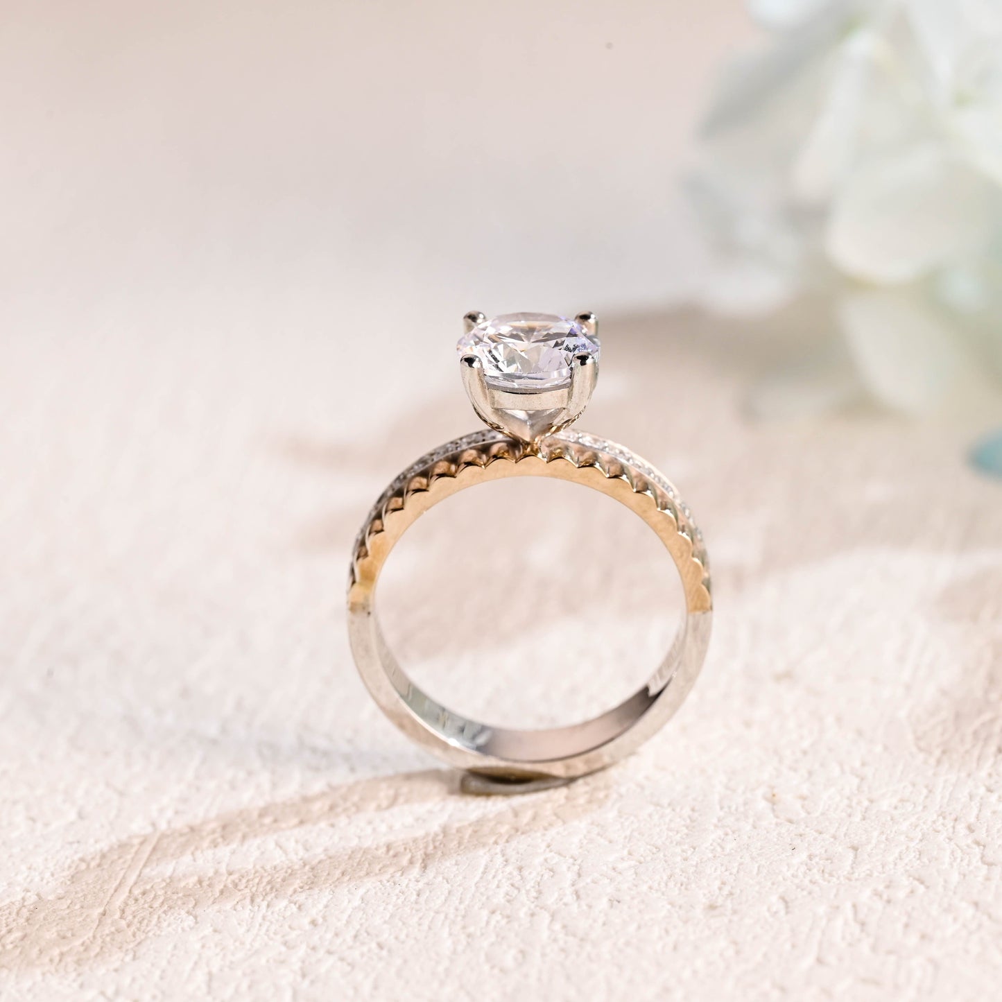 CausYou round cut moissanite engagement ring Solid Gold Two Tone Round Cut Moissanite Engagement Ring, Promise Ring, Proposal Ring, Gift for Woman, Wife