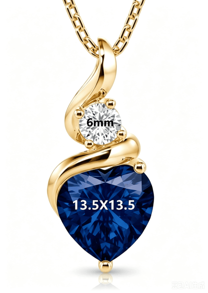 CausYou service 14K Solid Gold 14K Solid Gold Blue Sapphire Pendant with 1ct Lab Diamond