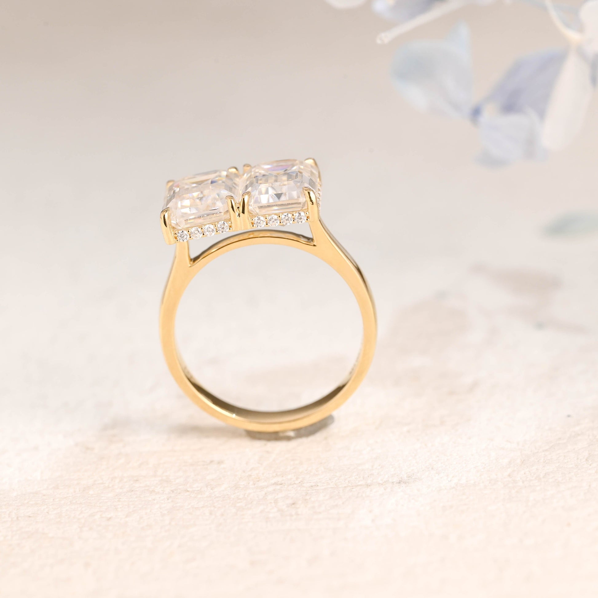 CausYou toi et moi engagement ring Solid Gold Emerald Cut Moissanite Toi et Moi Ring