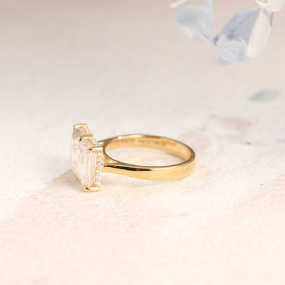 CausYou toi et moi engagement ring Solid Gold Emerald Cut Moissanite Toi et Moi Ring