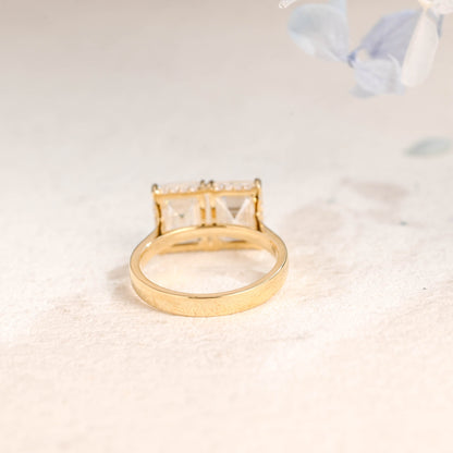 CausYou toi et moi engagement ring Solid Gold Emerald Cut Moissanite Toi et Moi Ring