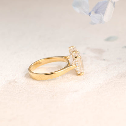 CausYou toi et moi engagement ring Solid Gold Emerald Cut Moissanite Toi et Moi Ring
