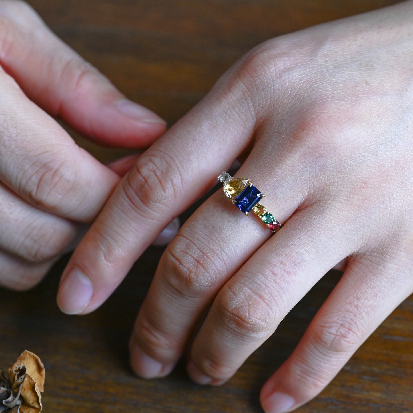 CausYou toi et moi engagement ring Solid Gold Toi et Moi Pear Cut Citrine & Emerald Cut Blue Sapphire Engagement Ring