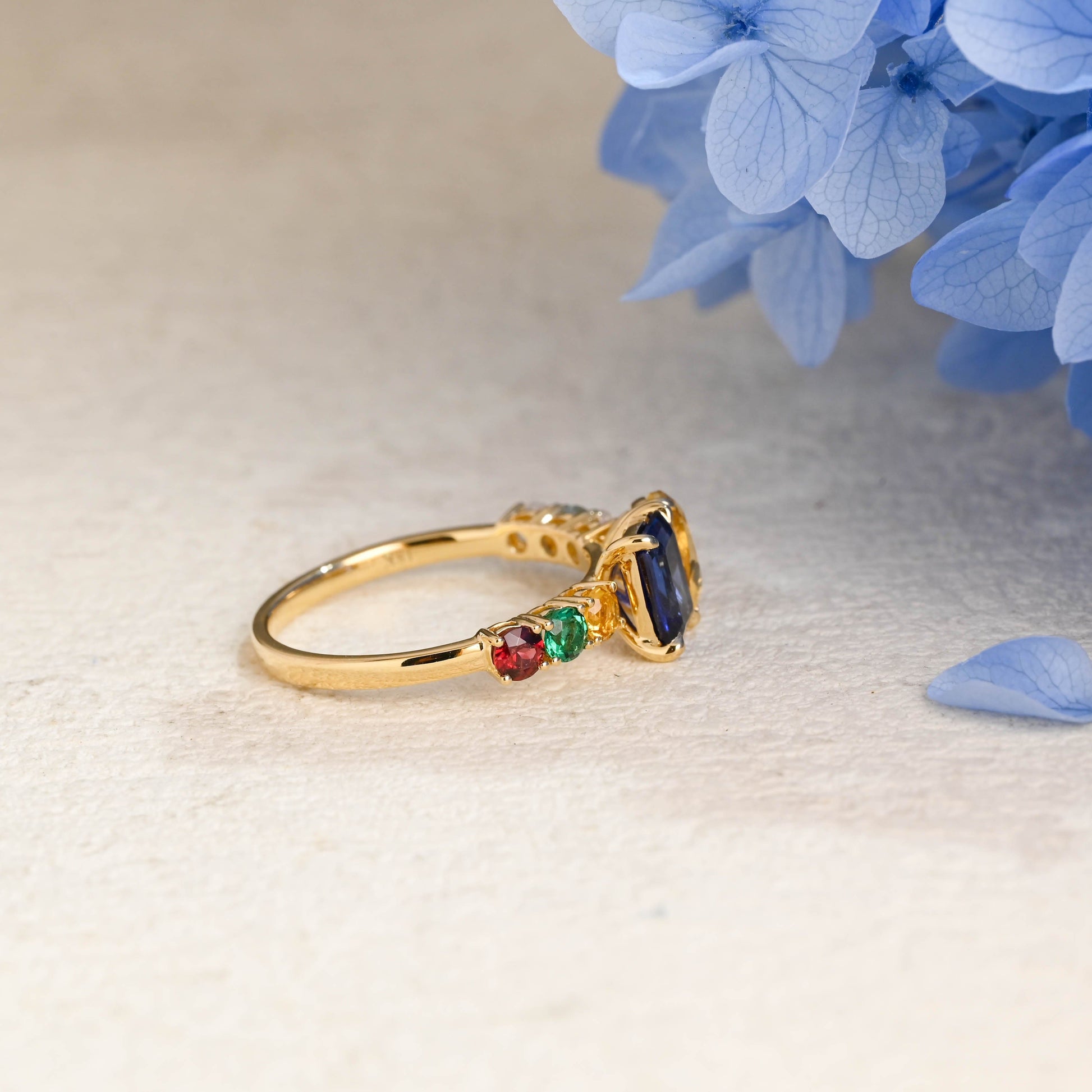 CausYou toi et moi engagement ring Solid Gold Toi et Moi Pear Cut Citrine & Emerald Cut Blue Sapphire Engagement Ring