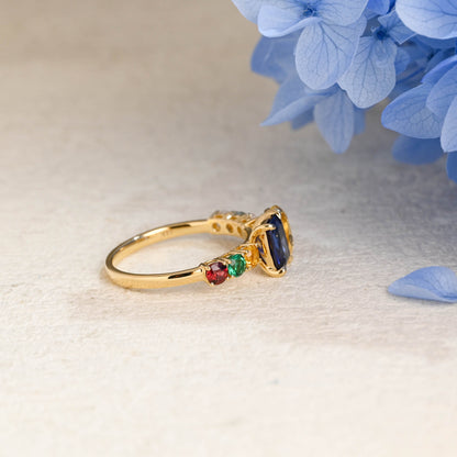 CausYou toi et moi engagement ring Solid Gold Toi et Moi Pear Cut Citrine & Emerald Cut Blue Sapphire Engagement Ring