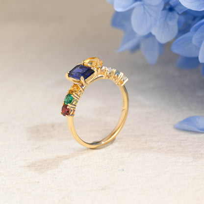 CausYou toi et moi engagement ring Solid Gold Toi et Moi Pear Cut Citrine & Emerald Cut Blue Sapphire Engagement Ring