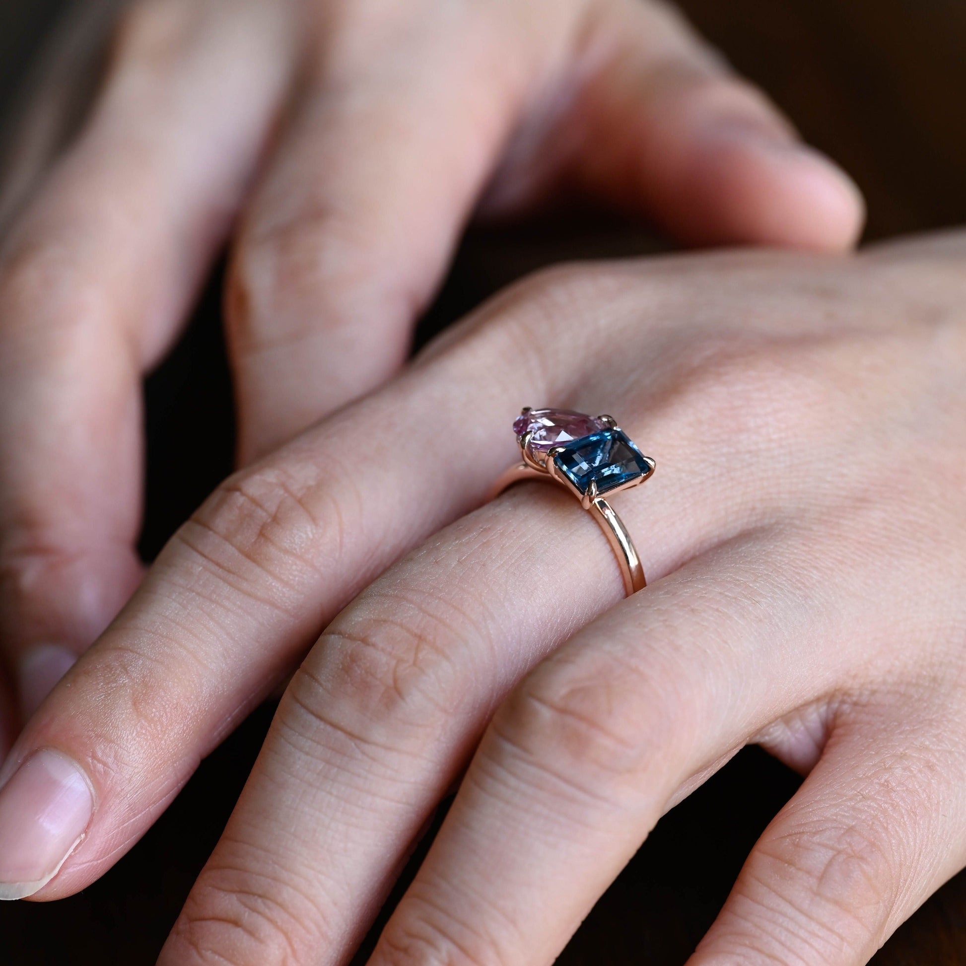 CausYou toi et moi engagement ring Solid Gold Toi Et Moi Ring, Emerald Cut Topaz & Pear Cut Alexandrite Engagement Ring, Promise Ring