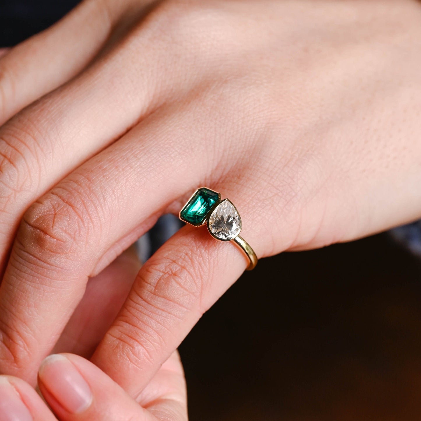 CausYou toi et moi engagement ring Solid Gold Toi Et Moi Ring, Lab Grown Emerald & Pear Cut Moissanite Engagement Ring, Promise Ring