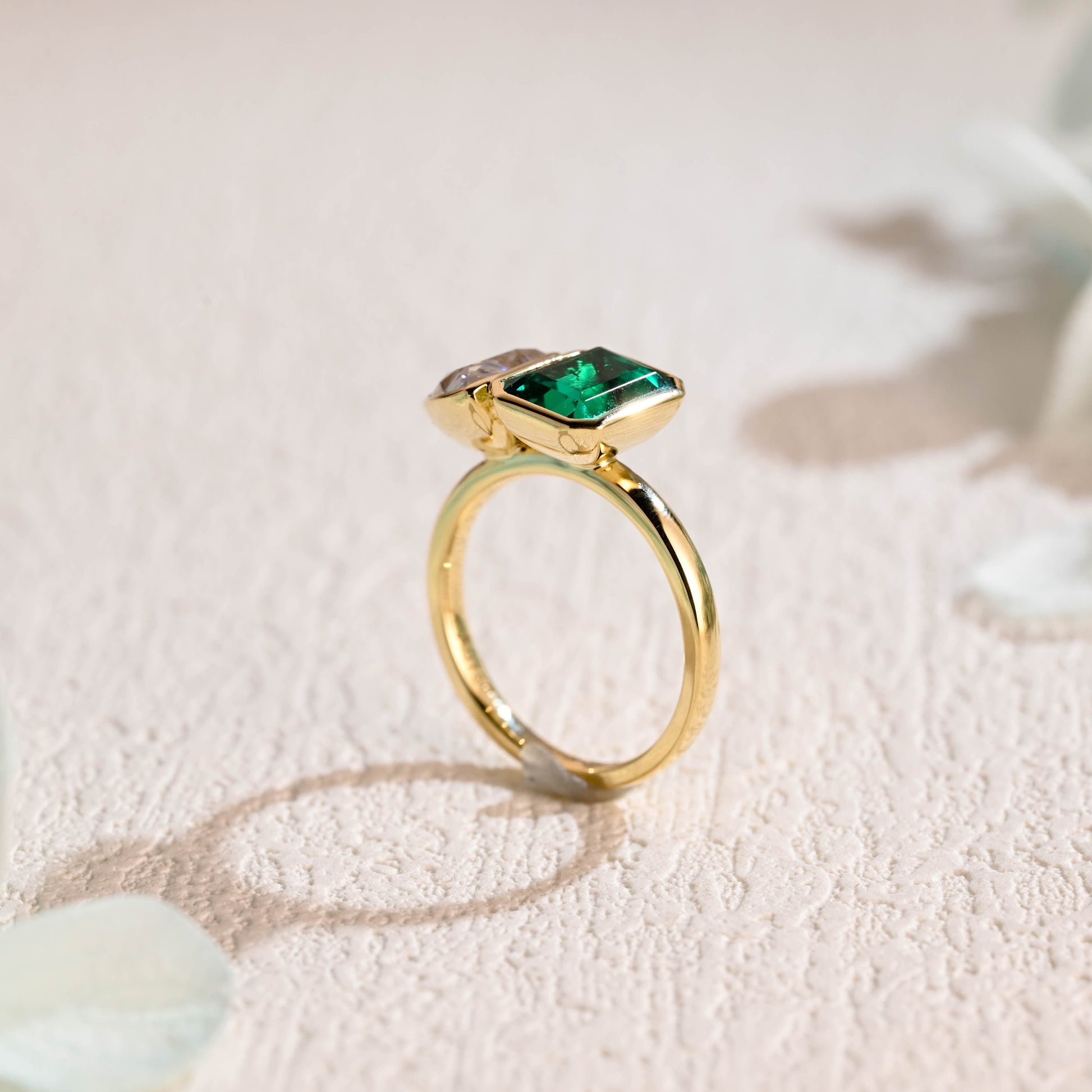 CausYou toi et moi engagement ring Solid Gold Toi Et Moi Ring, Lab Grown Emerald & Pear Cut Moissanite Engagement Ring, Promise Ring