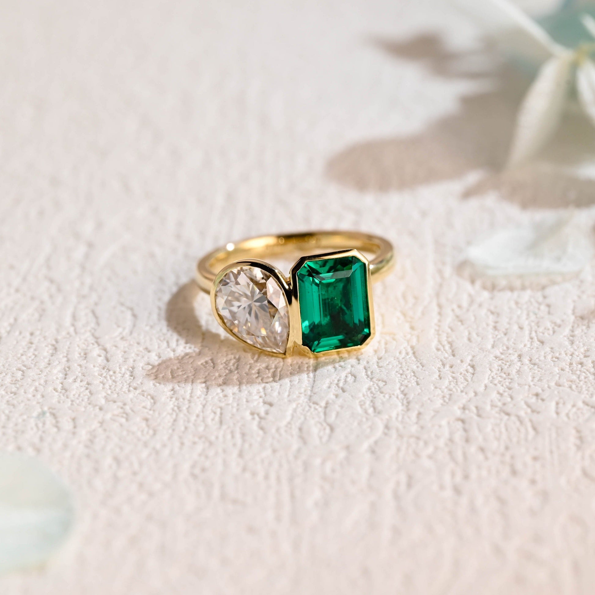 CausYou toi et moi engagement ring Solid Gold Toi Et Moi Ring, Lab Grown Emerald & Pear Cut Moissanite Engagement Ring, Promise Ring