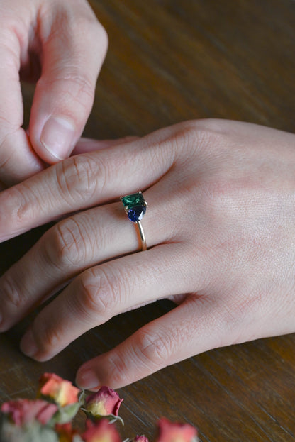 CausYou toi et moi engagement ring Solid Gold Toi Et Moi Ring, Lab Grown Emerald & Pear Cut Sapphire Engagement Ring, Promise Ring