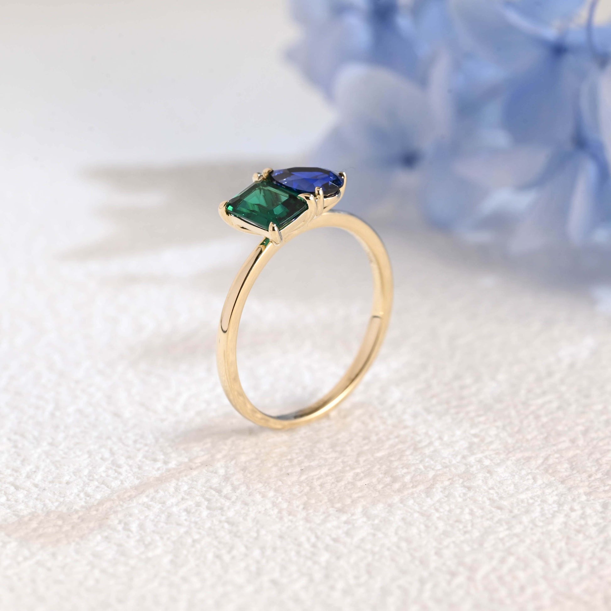 CausYou toi et moi engagement ring Solid Gold Toi Et Moi Ring, Lab Grown Emerald & Pear Cut Sapphire Engagement Ring, Promise Ring
