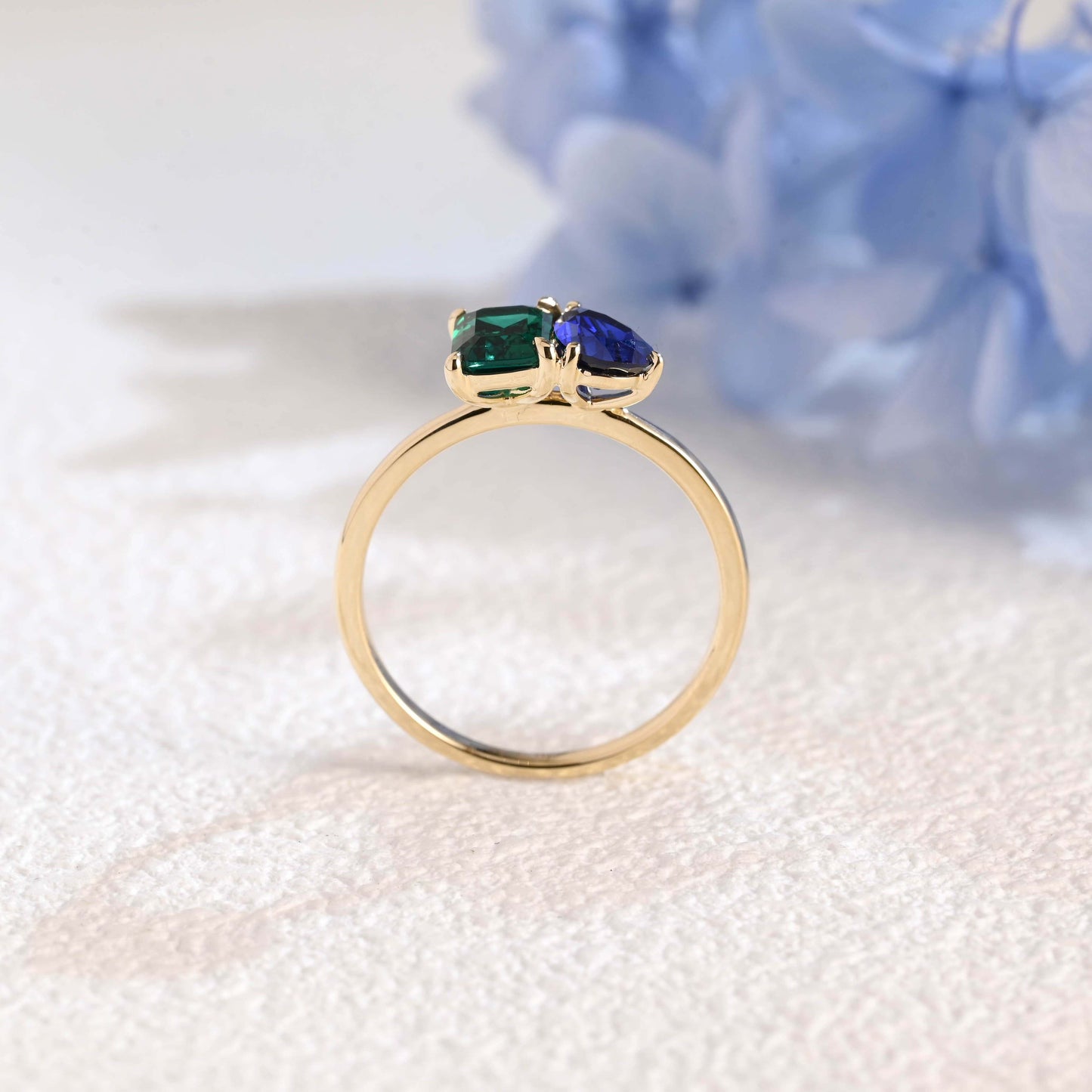 CausYou toi et moi engagement ring Solid Gold Toi Et Moi Ring, Lab Grown Emerald & Pear Cut Sapphire Engagement Ring, Promise Ring